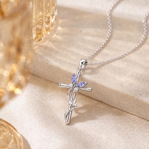 Distance Cross Necklace for Women 925 Sterling Silver Jewelry Pendant Necklace for Mom Wife Gift for Mother's Day or Birthday - style: 06-Light Purple