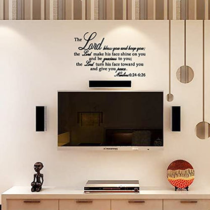 Lord Bless You and Keep You the Lord Make His Face Shine on You Numbers 6:24-6:26 - Carved Pure Black Vinyl Wall Decal Bible Quotes Inspirational Wall Words Art Letters Room Decor