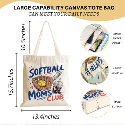 Baseball Soccer Softball Mama Canvas Tote Bag, Christian Tiger Duck Shoulder Bag - color: Softball Moms 534