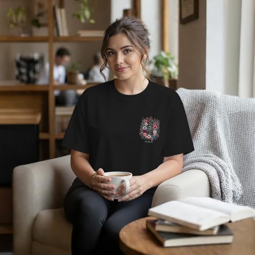 Christian Shirts for Women Trust in The Lord Graphic Tees Boho Floral Shirt Jesus Bible Verse Faith Summer Tshirts - color: Black, size: Medium