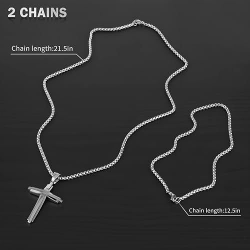 Car Rear View Mirror Polished Cross Pendant Crucifix Necklace - color: Silver