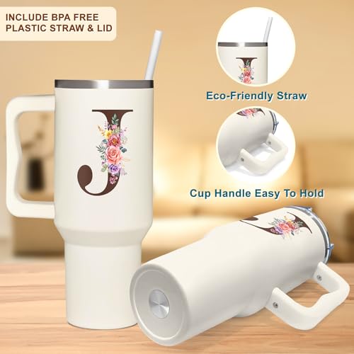 Personalized Mothers Day Gifts, Personalized Gifts for Women, Custom Mother's Day, Birthday Gift For Grandma, Mom, Wife, Friend, Sister, Coworker, Monogrammed Tumbler 40oz with Lid and Straw - color: J