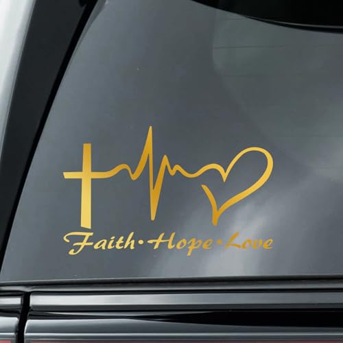 Hope Faith Love Heart Car Decal Stickers, Jesus Cross Vinyl Sticker, Gold - color: Gold