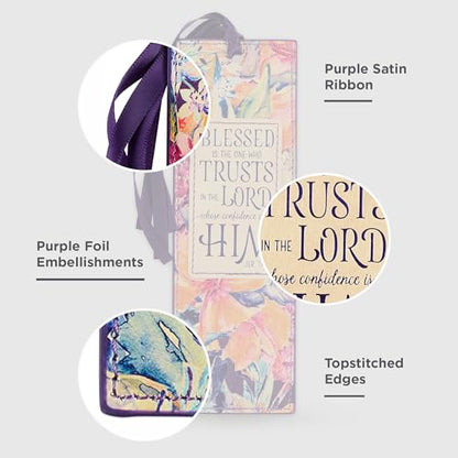 Christian Art Gifts Faux Leather Floral Bookmark: Blessed is The One - color: Purple - Blessed/Trust Lord