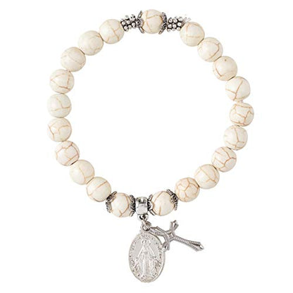 Religious Miraculous Medal Stretchable Bracelet with Cross Pendant, Pack of 4