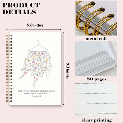 Bible Journal for Woman, Proverbs 31 Christain Gifts for Teen Girls Kids, Preppy Flowers Hardcover Spiral Notebook for Chunch Bible Study - 5.5×8.3 - A04 - style: Christian Flowers