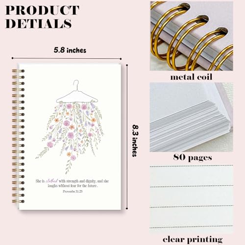 Bible Journal for Woman, Proverbs 31 Christain Gifts for Teen Girls Kids, Preppy Flowers Hardcover Spiral Notebook for Chunch Bible Study - 5.5×8.3 - A04 - style: Christian Flowers