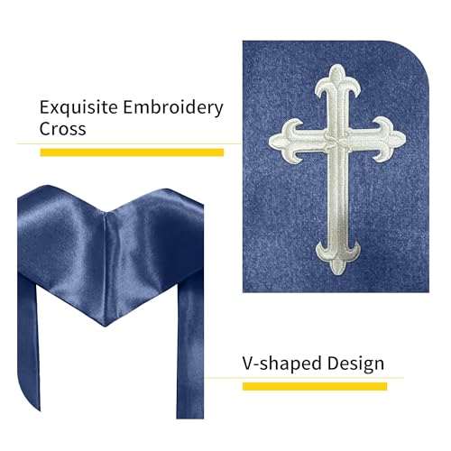 Priest White Stole 60 Inch Gold Cross Embroidery Church - color: Navy Stole + White Cross