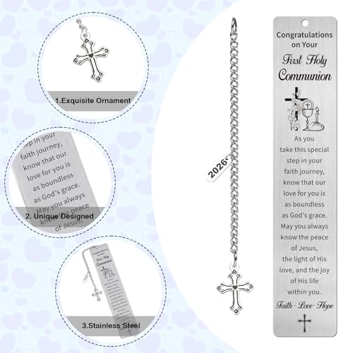First Communion Bookmark Gifts, Christian Holy Communion Gifts 2026 for Girl Boys Teens, Catholic Religious Baptism Confirmation Present for Godchild Women Men, Easter Basket Stuffers - style: First Holy Communion