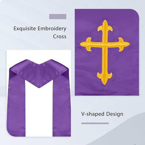 Piecatle Choir Stole with Cross Embroidery for Church, Ideal for Costume,60" - color: Purple