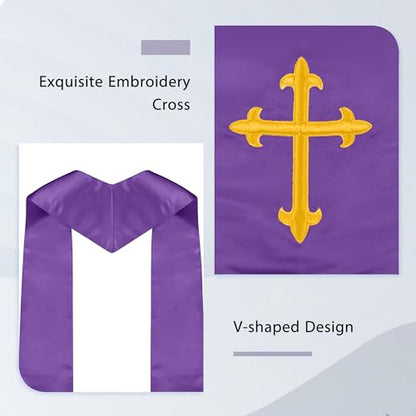 Piecatle Choir Stole with Cross Embroidery for Church, Ideal for Costume,60" - color: Purple