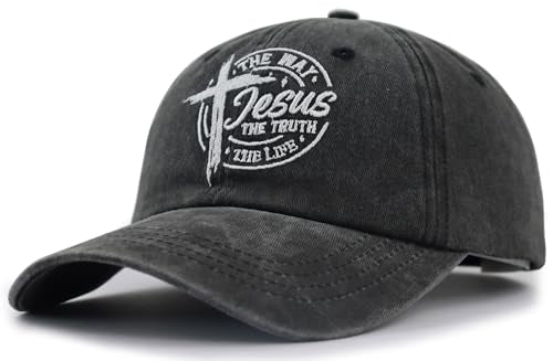 The Way The Truth The Life Baseball Cap for Men Women, Adjustable Cotton Embroidered Christian Jesus Hat - color: Black