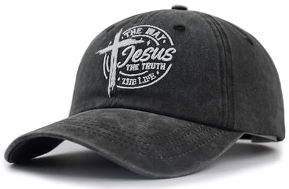 The Way The Truth The Life Baseball Cap for Men Women, Adjustable Cotton Embroidered Christian Jesus Hat - color: Black