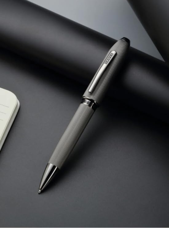 Cross Peerless™ Polished Slate Gray Engraved Diamond Pattern with Slate Gray PVD Appointments and Swarovski™ Crystal Ballpoint Pen