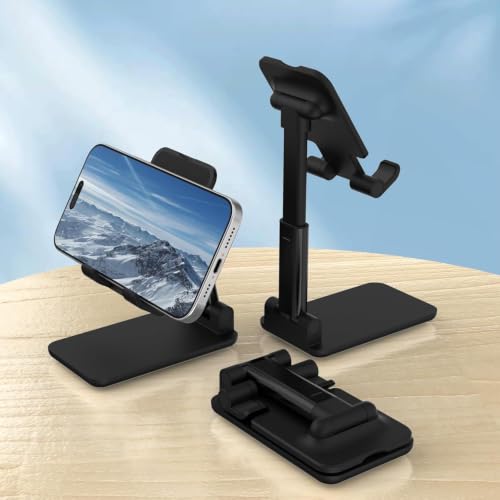Foldable Cell Phone and Tablet Stand for Desk - Multi-Angle Adjustable Universal Mobile Holder Dock Compatible With Most Devices (Black) - color: Black