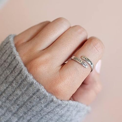 Faith Over Fear Cross Ring For Women, Christian Blessed Hope Love Encouragement Rings Adjustable Open Wrap Thumb Cross Inspirational Ring Jewelry Graduation Cocktail Party Gift - color: Silver