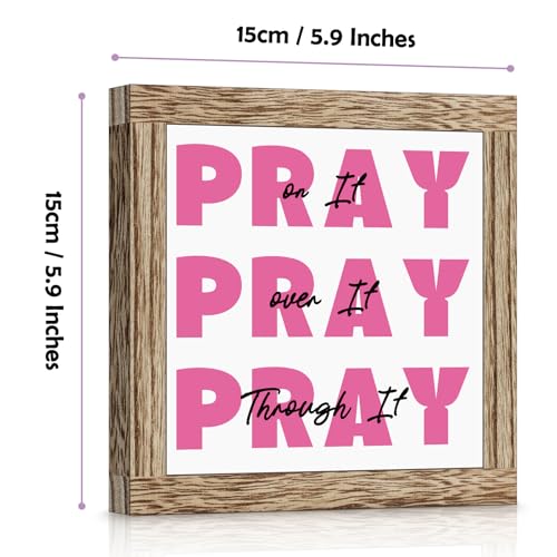 Pink Inspirational Desk Decor Sign Pray Bible Verse Signs Christian Gifts for Women Sisters Friends Coworkers Office Desk Accessories Pray Wooden Sign for Home Dorm Tabletop Shelf Decoration - color: PRAY
