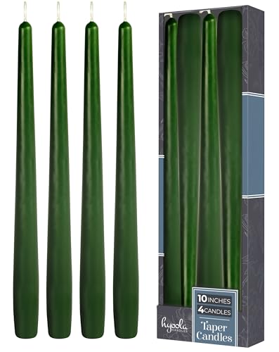 Hyoola Tall Taper Candles - 10 Inch Hunter Green Unscented Dripless Taper Candles - 8 Hour Burn Time - 4 Pack - color: Hunter Green, size: 10 Inch