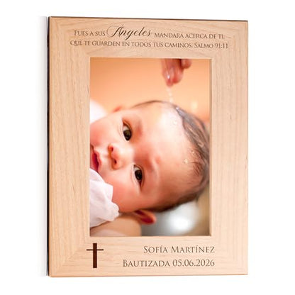 Lifetime Creations Marco de Foto Personalizado para Bautizo – Regalo de Bautismo Grabado para Niño o Niña, Recuerdo de Bautizo, Marco de Madera de Aliso con Grabado (Foto 5x7 Vertical) - color: Personalizado - Bautizo (en Español), size: 5" x 7" Portrait