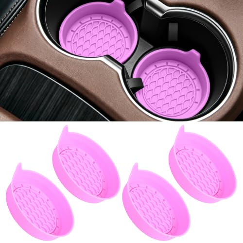 4PCS Car Cup Holder Coaster, Silicone Non-Slip Vehicle Cup Holder Insert Pads, Automotive Interior Insulation Drink Cup Mats Decor Accessories, Universal for SUV, Sedan, Truck (Pink) - color: Pink