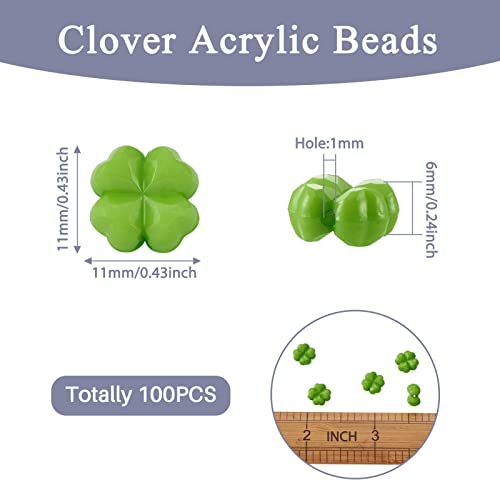 FASHEWELRY 100pcs Acrylic Clover Beads Acrylic St. Patrick's Day Beads Four Leaf Clover Beads Green Shamrock Loose Beads for Bracelets Necklaces Key Chains Jewelry Making - color: Clover
