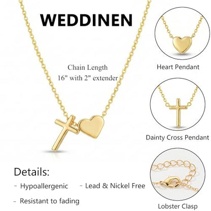 WEDDINEN First Communion Confirmation Baptism Jewelry Gifts for Teens Girls Kids,Cross Heart Necklace for Women Girls Christian Religious Stuffers Jewelry Gifts for Kids - style: You Are Beautiful-Gold