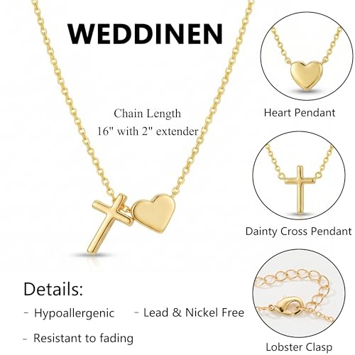 WEDDINEN First Communion Confirmation Baptism Jewelry Gifts for Teens Girls Kids,Cross Heart Necklace for Women Girls Christian Religious Stuffers Jewelry Gifts for Kids - style: Confirmation-Gold