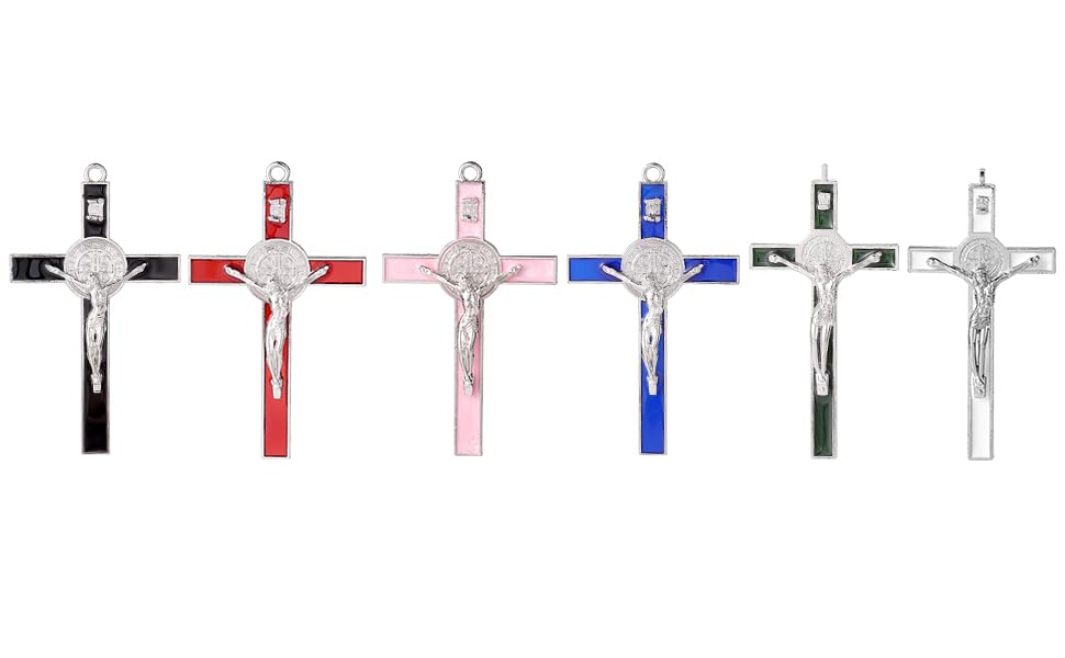 VINETEN Crucifix - Saint Benedict Crucifix Wall Cross- 5 Inch Pink