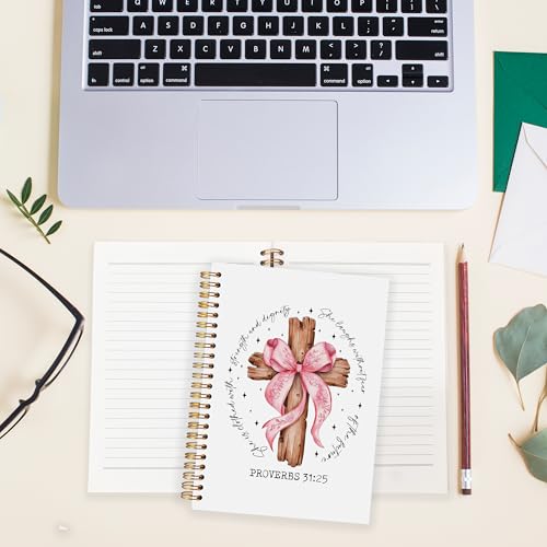BearCake Proverbs 31 Woman Christian Notebook Journal, Preppy Christian Gifts for Women, Pink Coquette Bow Prayer Journal for Women, Bible Journaling Hardcover Spiral Notebook 5.5x8.3 - color: white Bible-31/25