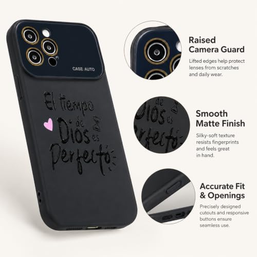 for iPhone 17 Pro Max Case God's Timing is Perfect Spanish Bible Verse Phone Case, Full Camera Lens Protection, Shockproof Drop Resistant Durable Cover (Black, iPhone 12 Pro Max) - color: black, size: iPhone 12 Pro Max