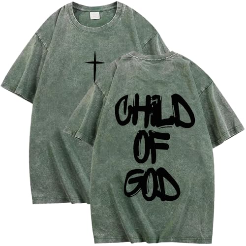 Men's Oversized T-Shirt God Jesus Faith Religious Christian Shirt Unisex Casual Vintage Streetwear Baggy Acid Wash Tops - color: Green, size: Small