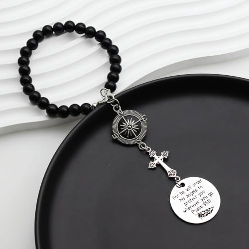 2 Pcs Cross Car Charm, Christian Mirror Hanger Car Accessories with Psalm 91:11 Bible Verse, Rearview Mirror Charm and Ornament for Religious Giving Angel Protection Design