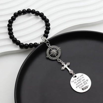 2 Pcs Cross Car Charm, Christian Mirror Hanger Car Accessories with Psalm 91:11 Bible Verse, Rearview Mirror Charm and Ornament for Religious Giving Angel Protection Design