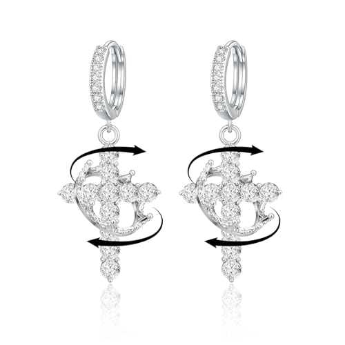 Crown Cross Earrings for Women Gold Cross Hoop Earrings Silver Crystal Crown Huggie Earring Dainty Cute Religious Dangle Earring Trendy Jewelry Accessories - color: silver