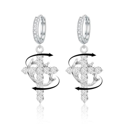 Crown Cross Earrings for Women Gold Cross Hoop Earrings Silver Crystal Crown Huggie Earring Dainty Cute Religious Dangle Earring Trendy Jewelry Accessories - color: silver