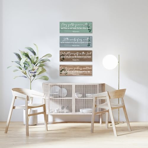 Dskly 4 Pcs Christian Wall Decor Sign, Rustic Scripture Wall Art Decor Gift, Bible Verses Wooden Hanging Plaque Sign For Farmhouse Home Living Room Bedroom Bathroom, Retro Prayer Saying Wood Sign -06
