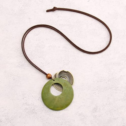 Leather Necklace for Women Long Boho Pendant Hippie Choker Necklace Bohemian Layered Leather Rope Wooden Jewelry Gifts - style: Wood Pendant Necklace