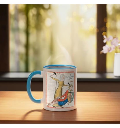 Proverbs 31 29 31 Woman Medieval Christian Art Design Ceramic Mug, Blue/White, 11oz - color: Blue/White, size: 11 Ounces