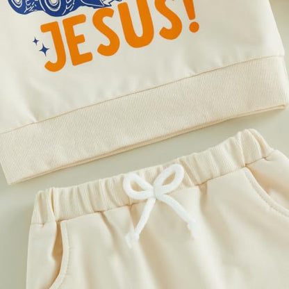 Kupretty Baby Boy Clothes Dad's Little Dude Sweatshirt Pants Set - color: Nothing is Too Big for Jesus-beige, size: 4-5T