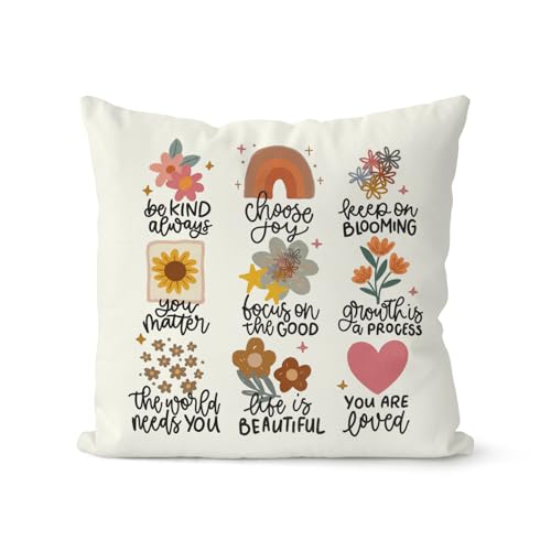 QIYUHOY Boho Floral Positive Affirmations Throw Pillow Covers, 18x18 Inch - color: 004-motivational