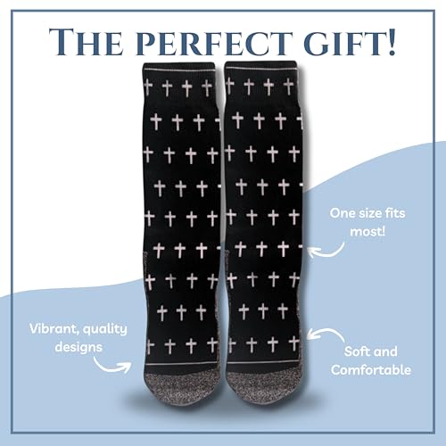 Bible Verse Socks for Men, Christian Scripture Crew Socks, Faith Gift - color: Black and White Crosses