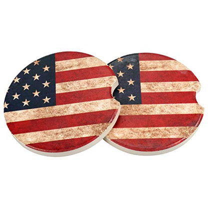 Car Coasters 2 Pack, Small 2.56" Stone Car Cupholder Absorbent Coaster Set for Women Men Drink Cup Holder Coasters (USA Flag) - color: Usa Flag