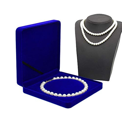 Jewelry Set Velvet Box Necklace Earring Ring Necklace Bracelet Gift Display Case Wedding Jewelry Storage Holder (Royal Blue for Pearl Necklace) - color: Royal Blue for Pearl Necklace