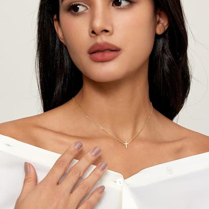 Zeffy Cross Necklace for Women,18K Gold/Silver Plated Tiny Cubic Zirconia Cross Pendant Necklace for Women Simple Layered Cross Necklaces for Women - color: Gold Tiny Cross