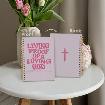 Christian Journal, Pink Bible Study Notebook, Bible Notebooks for Note Taking, Church Hardcover Spiral Notebook for Women 5.5x8.3 - Pink - color: Living Proof of a Loving God - Pink