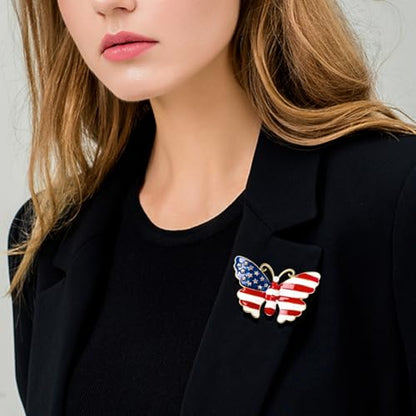 Enamel Brooch Pin For Women Men, Vintage American Flag Crystal Lapel Pin, Christmas Brooch Suit Dress Clips Accessory Gift - style: 9-USA Butterfly