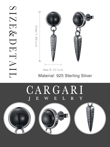 Black Dangle Drop Earrings 925 Sterling Silver Black Onyx Stud Earrings Viking Rune Jewelry Gift for Women Men - color: A02-Viking