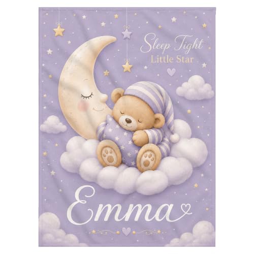 Personalized Baby Blanket With Name, Custom Baby Blankets Gift for Boy Girl - color: Misty Lavender, size: Bear