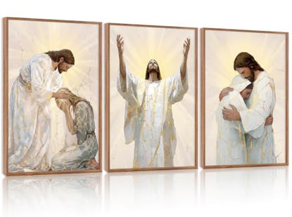 CHDITB 3D Textured Framed Jesus Embrace Woman Christian Healing Wall Art - color: 3D jesus religious wall art (large), size: 24"L x 36"W