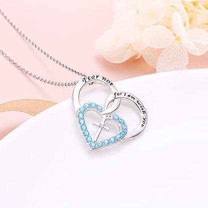 S925 Sterling Silver Christian Cross Heart Faith Bible Verse Necklace Rings - style: Fear not, for I am with you